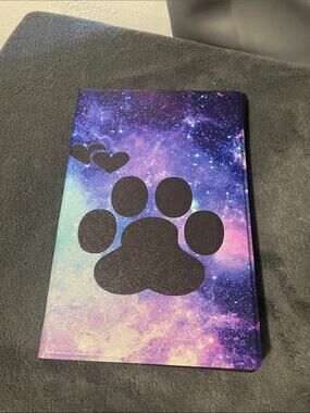 Galaxy Paw Print Tablet Cover - Black Paw on Purple Blue Gradient